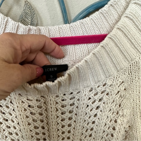 J. Crew Cream Wide Neck Beach Sweater with Pointelle Stitch Coastal Grannycore - Picture 4 of 6